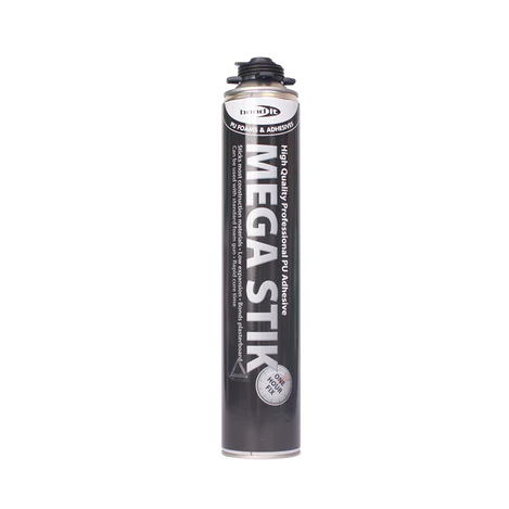 A tube of Bond-It Mega Stik PU Adhesive, Gun Grade, featuring a black and silver label, is shown standing upright against a white background.