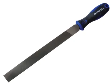 The Faithfull FAIFIHRSC10 Handled Half-Round Second Cut Engineers File 250mm (10in) is ideal for smoothing or shaping metal or wood, and features a durable black and blue handle.