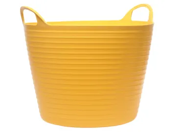 The Faithfull FAIFLEX15Y Flex Tub 15 litre in yellow, featuring a ribbed texture and two sturdy handles, is shown against a white background.