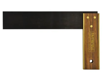 The Faithfull FAIST104 Professional Stripping Knife 64mm pairs perfectly with a quality carpenter’s try square, featuring a dark metal blade, wooden handle, and brass rivets.