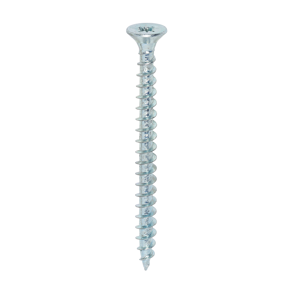 A TimCo Solo Woodscrews Pozi Countersunk 5.0x30mm screw, with a flat head and sharp tip, is shown vertically against a white background. (Box of 200).