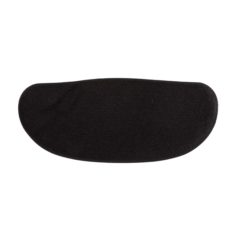 A black, oval-shaped fabric patch on a plain white background.