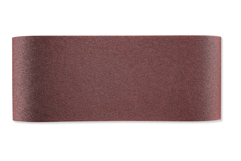 A sheet of reddish-brown sandpaper with a fine, even texture, displayed flat against a white background.