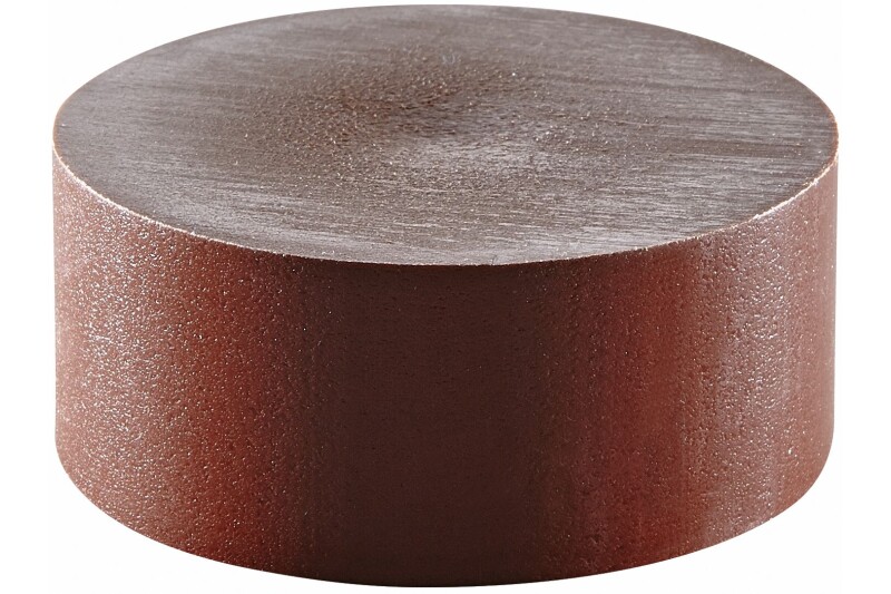 A brown, solid, cylindrical block with a smooth, matte surface and flat top and bottom.