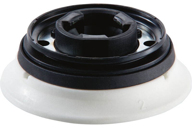 A close-up of a black and white round plastic and metal mechanical part, possibly a replacement component for an appliance or tool, set against a white background.