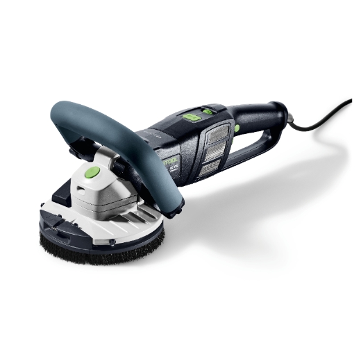 The RG130 ECI-PLUS 230V is a black and gray power tool with ergonomic handle, circular brush, and cord for cleaning or sanding.
