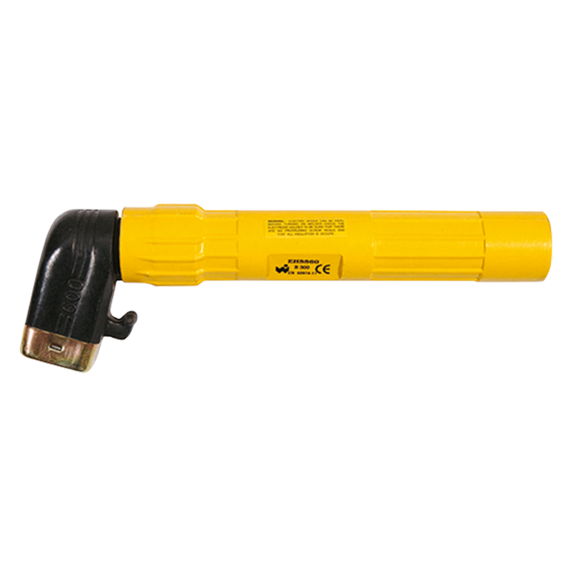 The 655400-2 Parweld Twist Grip MMA Electrode Holder 400amp, a yellow and black metal tool, on a plain white background.