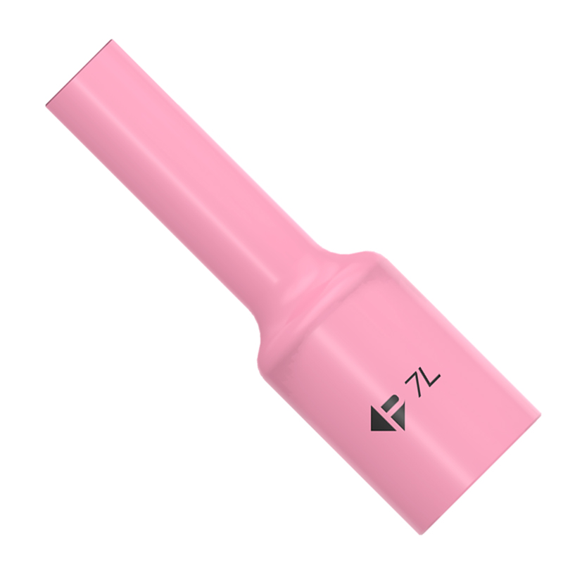 A Parweld 6L long gas lens cup, 3/8"(10mm), pack of 10, marked with a triangle, compatible with Gas Lens Cup accessories.