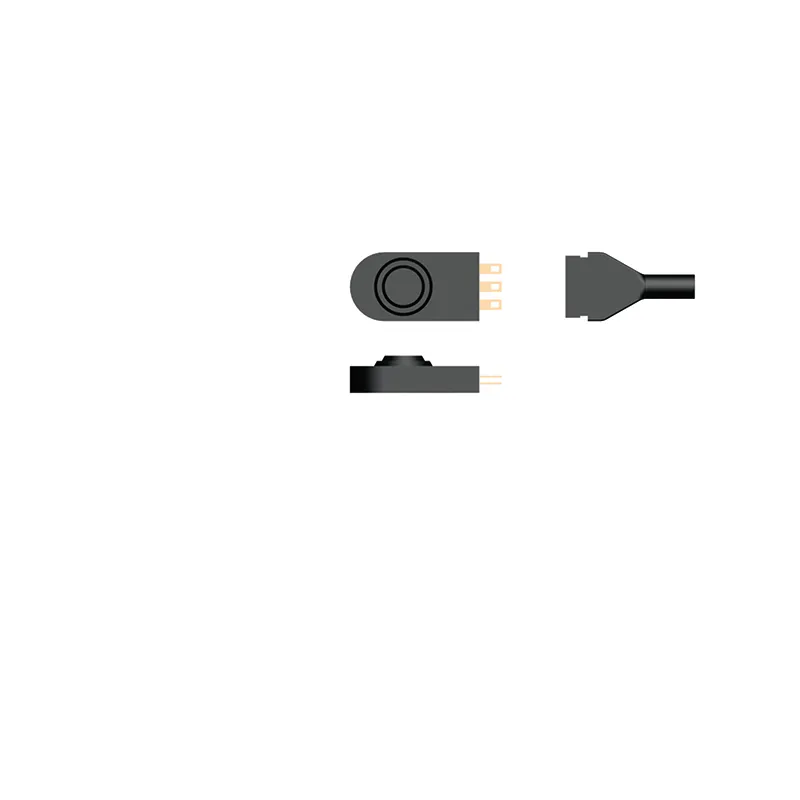 Digital illustration of the Parweld Micro Switch Flat Button 950F, a black circular component shown front and side, with its plug connector on a white background.