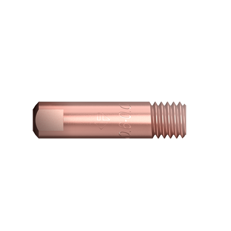 The MB15 Contact Tip 1mm M6, with a copper color, M6 threading, and a flat end, is shown against a black background.