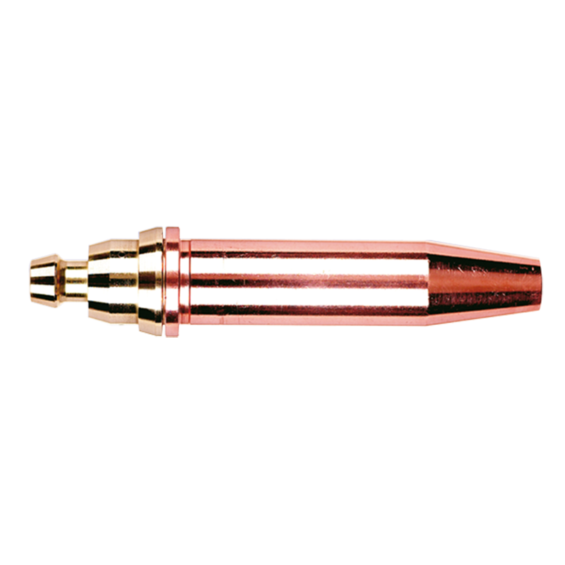 A Parweld PNM Nozzle 1/8" (3.2mm) lies horizontally on a white background, wide end right, narrow connector end left.