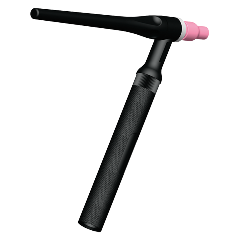 The Tig Torch features a black body, textured handle, and pink ceramic nozzle, shown on a transparent background.