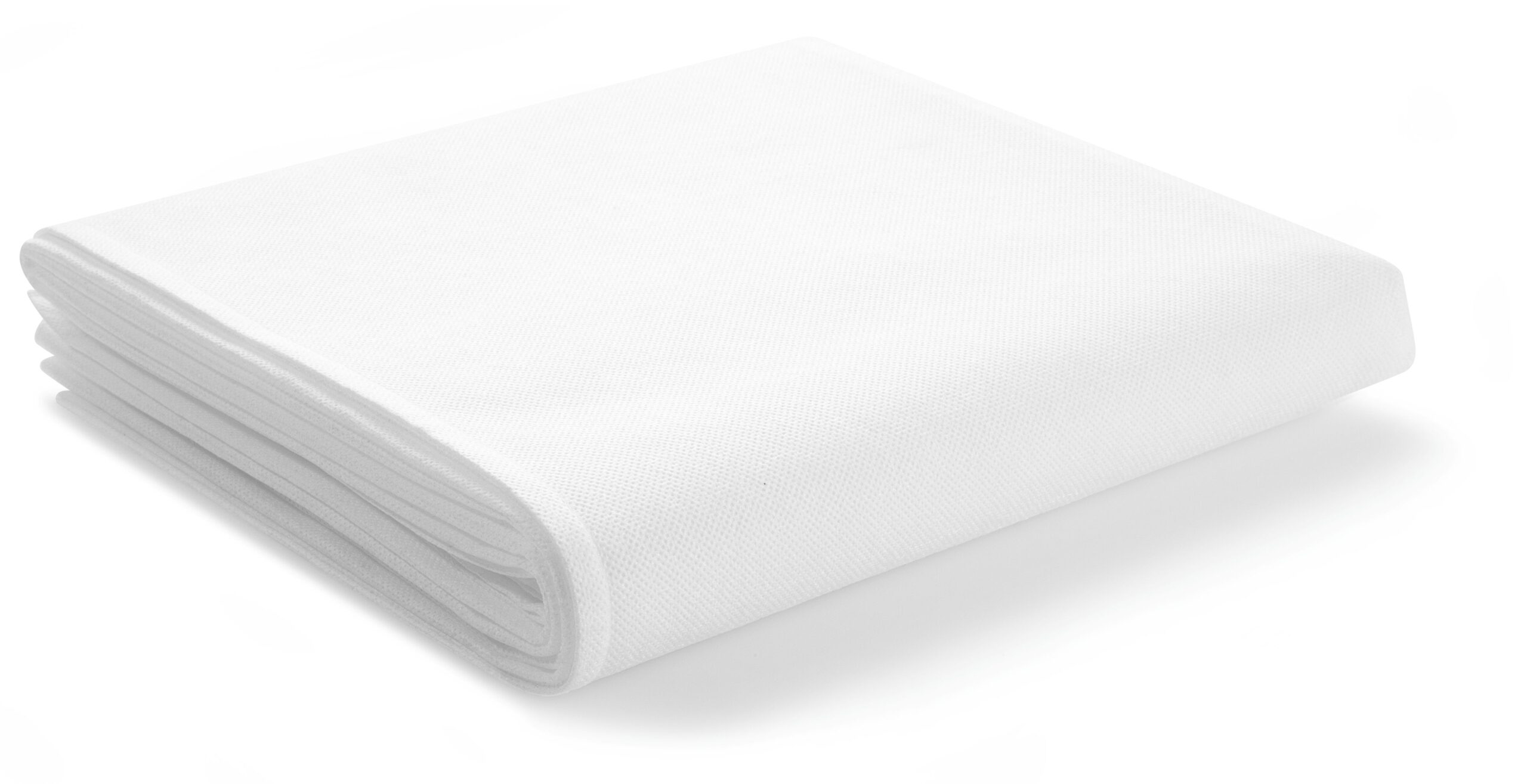 A neatly folded white bedsheet on a plain white background.