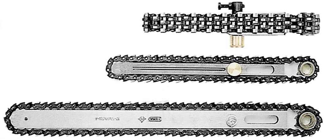 Top-down and side views of the Festool 769547 MF-CM 28x35x100 A Chain Cutter Set, showcasing key components on a white background.