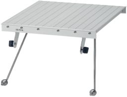 The Festool 488061 ENLARGEMENT CS 70 VL is a foldable rectangular metal table with a ribbed silver top and sturdy angled legs.