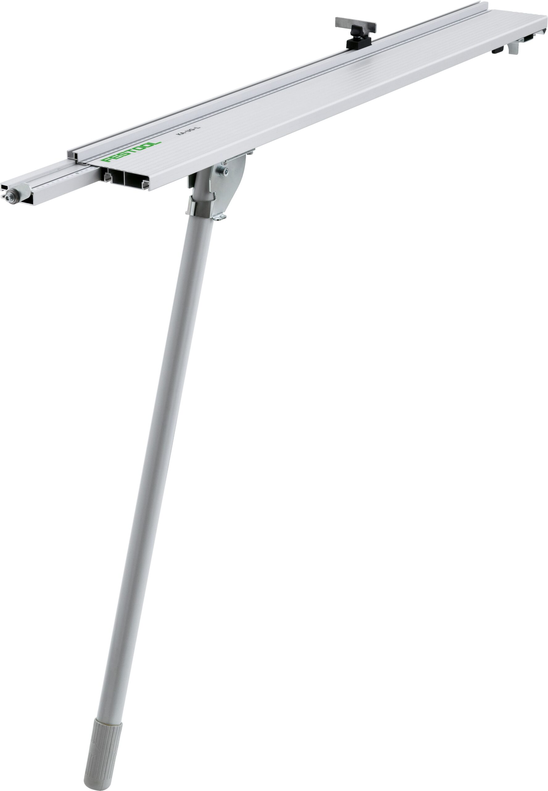 The Festool 201907 Trimming Attach KA-UG-KS 60-L is a metal extension arm with an adjustable support leg for added stability.