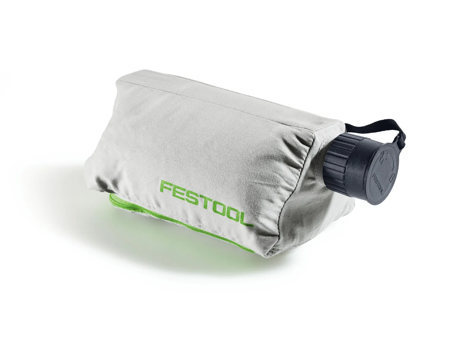 A light gray Festool 204296 Waste bag ENS-VA-20/10 features a black plastic cap on one end.