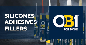 Several OB1 sealant tubes stand upright on a dark background.