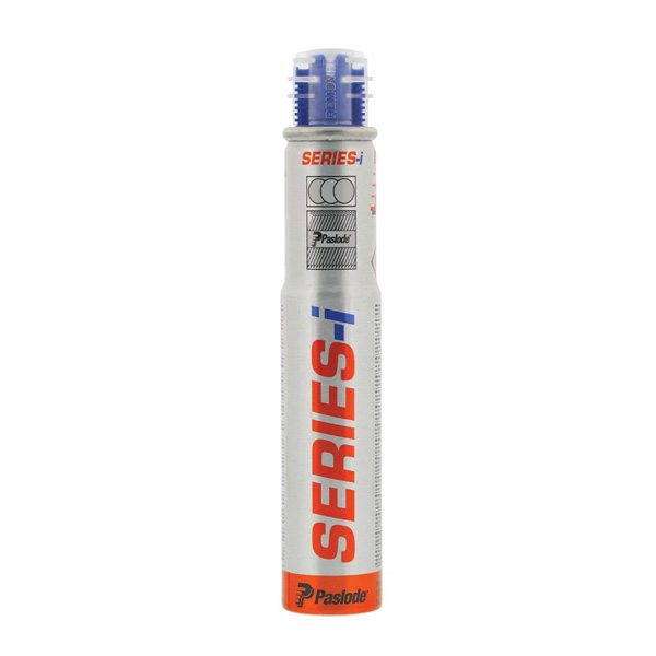 The Series i Fuel Cell (single) suits IM360 and PPN cordless nail guns. It features a white and orange canister with a blue cap.
