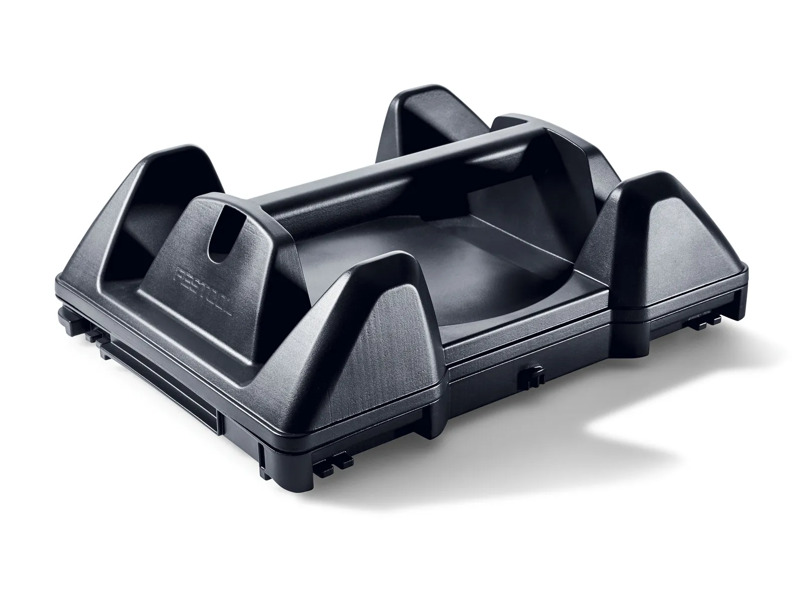 A black hard plastic Festool 205274 Tool holder WHR-CT LHS 2 carrying case with a sturdy handle and angular supports, closed on white.