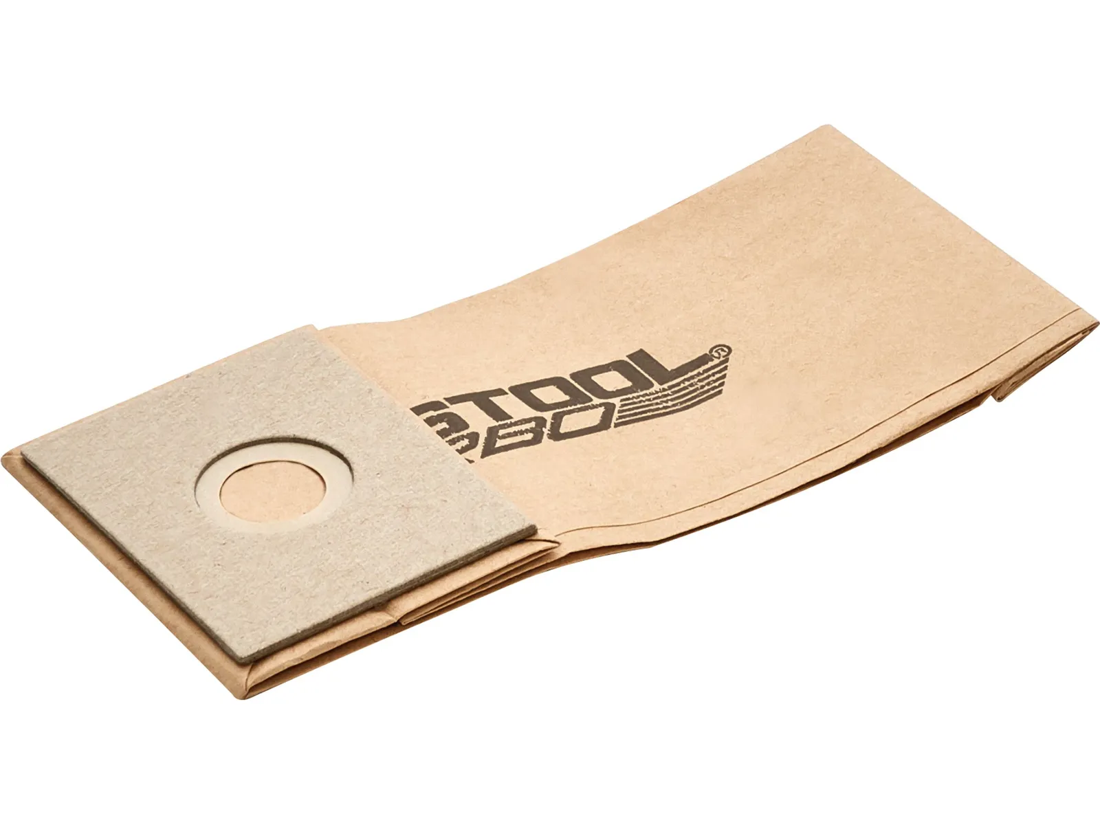 A brown Festool 452973 FILTER BAGS FIS-CT 55 5X paper filter bag with a rectangular cardboard collar and center hole.