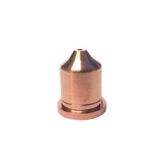 A copper Cutting Tip 65A Powermax65/85/105 nozzle with a conical top and small central opening stands on a flat base, white background.