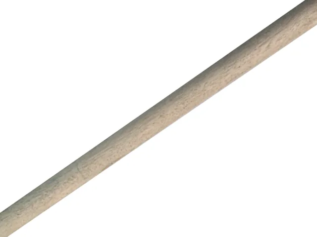 A close-up of the wooden broom handle, 48in x 15/16in, positioned diagonally against a white background.