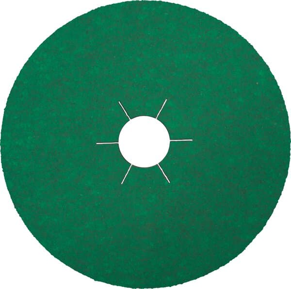 The 316492 FS966 115x22 60 grit fibre Ceramic Multibond disc is a green circular disc with a central hole and six radial slits.