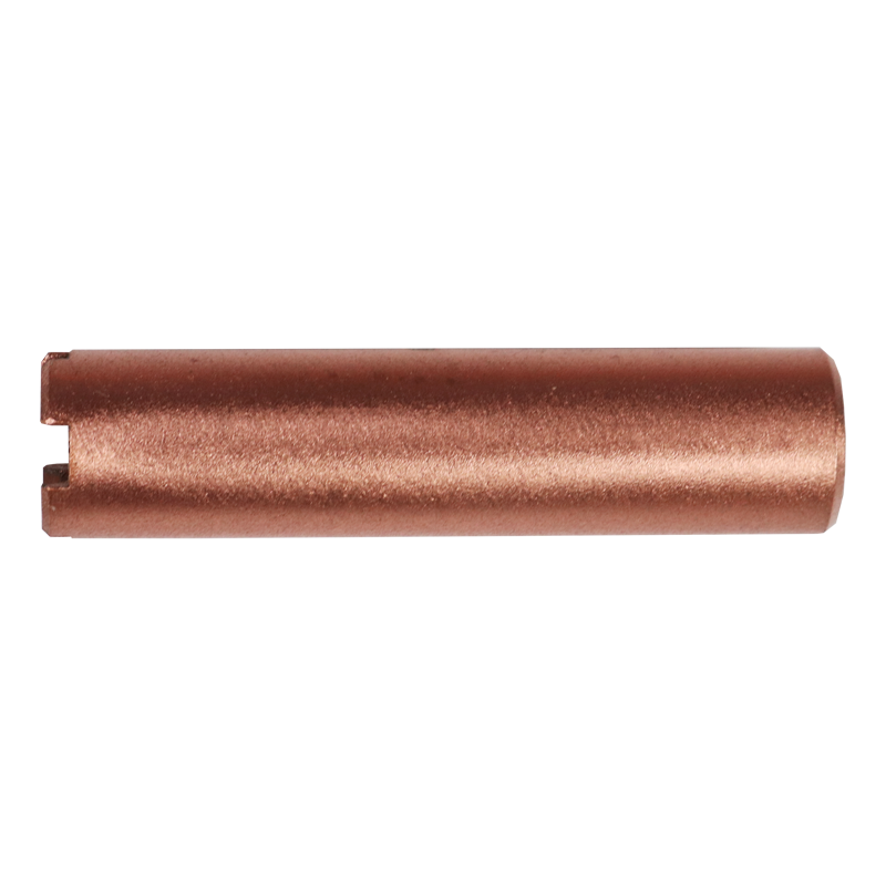 A cylindrical copper-colored metal object with two small notches on one end, set against a plain white background.