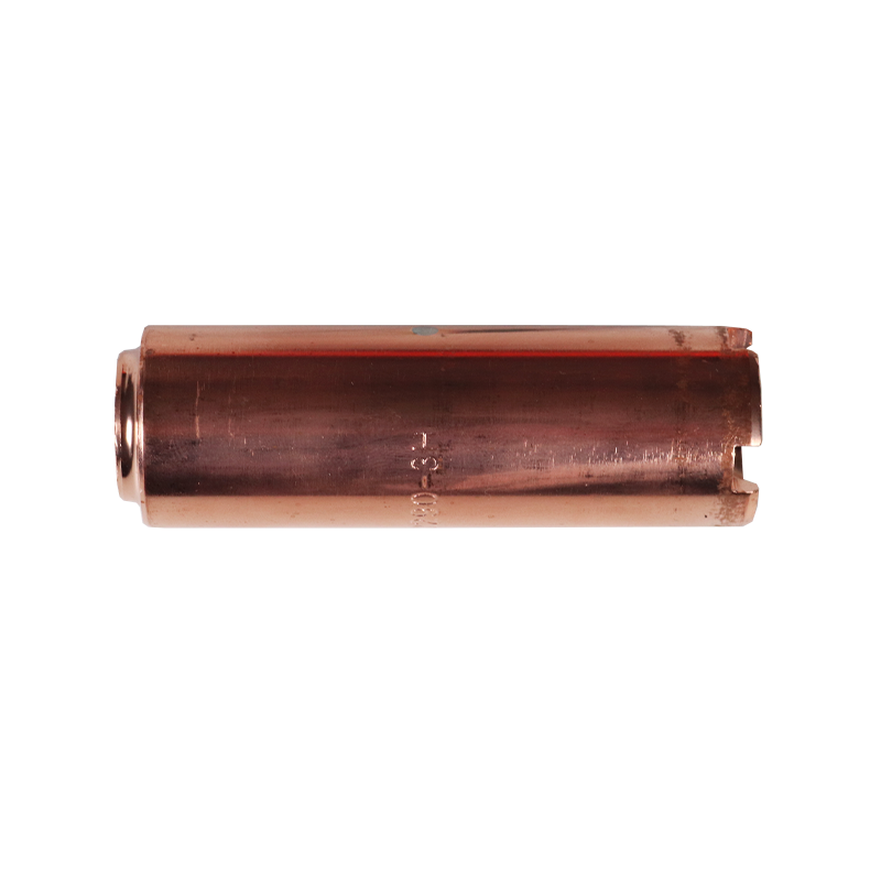 A cylindrical copper-colored metal sleeve with a notch and a threaded end, shown on a plain white background.