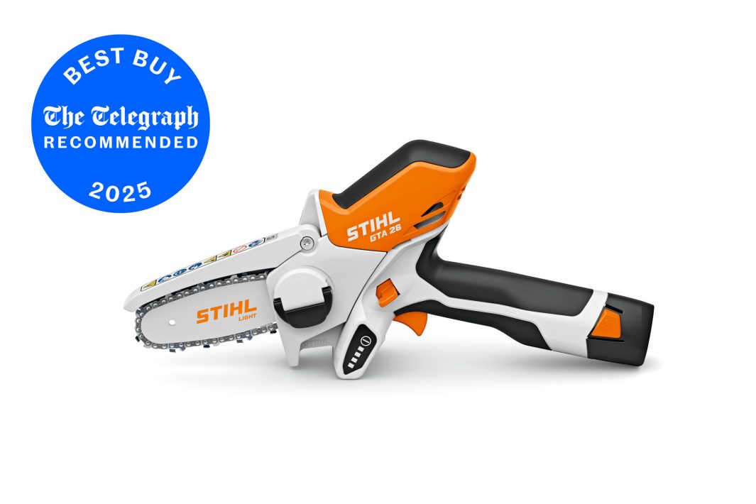 A Stihl GTA 26 (AS) Pruner (No Batt/Chrgr), featuring an orange, black, and white design, is shown on a white background.
