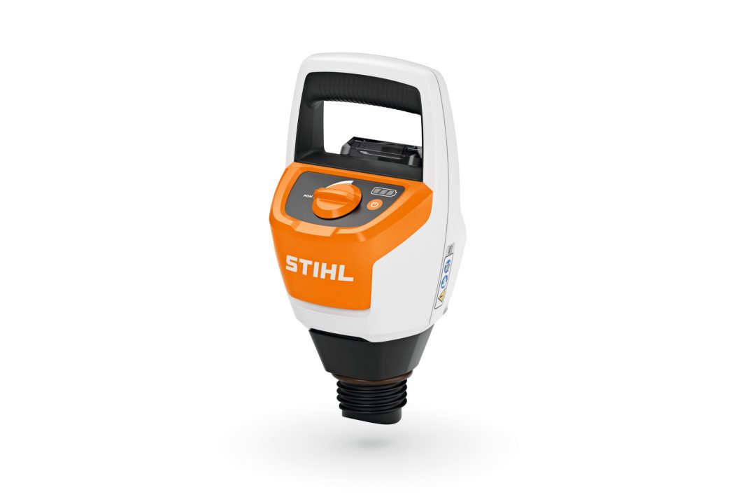 A white and orange Stihl PKA 30.0 (AS) pump head with a black dial, digital display, and threaded connector on a white background.