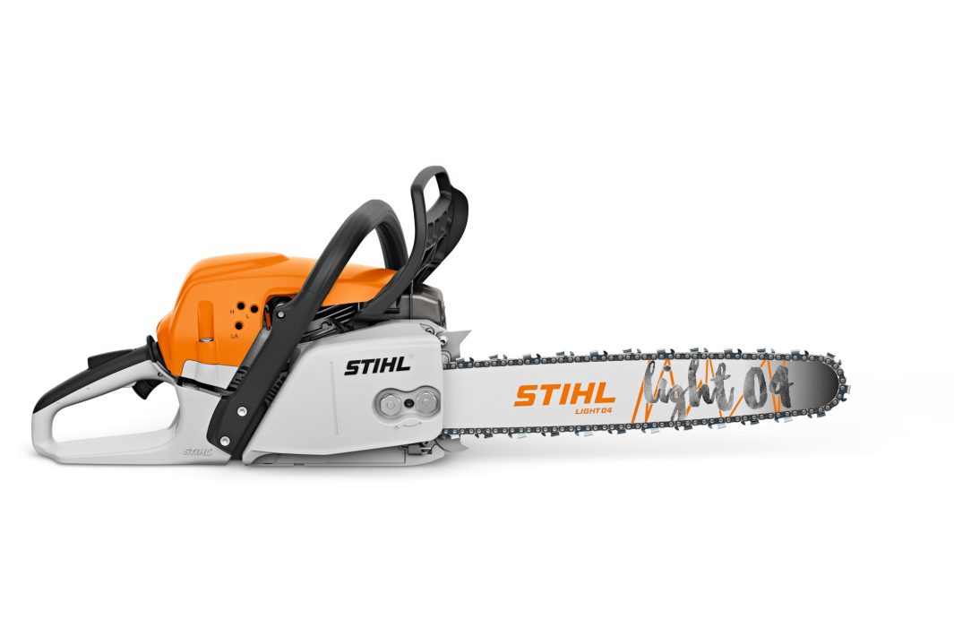 The Stihl MS 271 45cm/18" Chainsaw, with an orange and white body and silver blade, is shown from the side on a white background.
