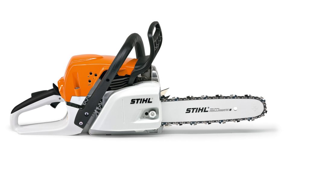 The Stihl MS 251 Chainsaw, 40cm/16", RM3 Pro is shown horizontally with its orange and white body and 16" blade facing right.