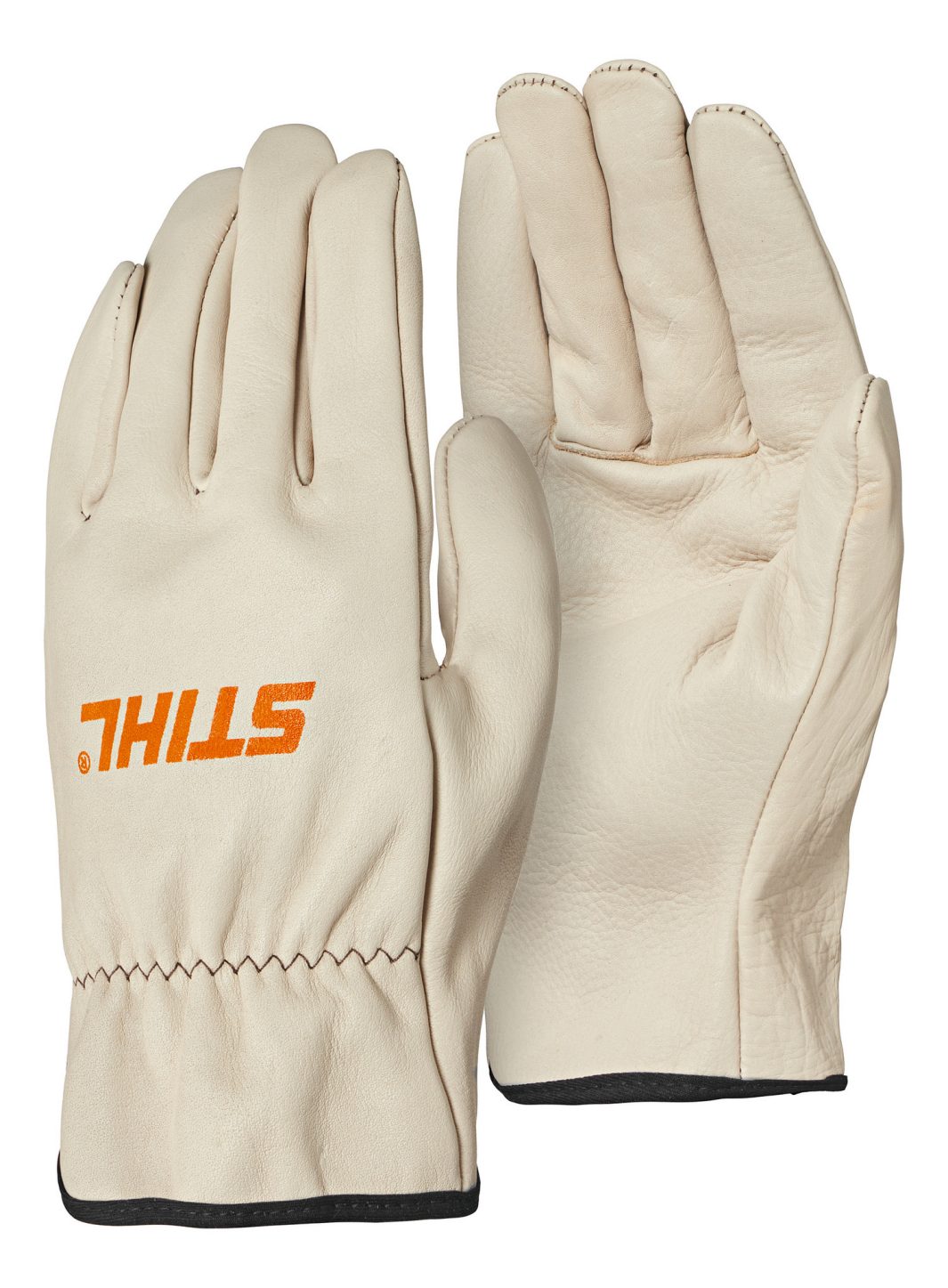 The Stihl DYNAMIC Gloves Duro XL/11 are beige work gloves with elasticated wrists, designed for durability and comfort.