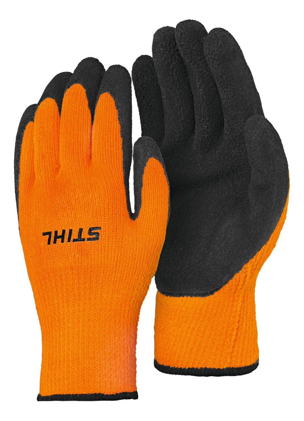 Stihl FUNCTION Gloves ThermoGrip XL/11: orange gloves with black textured ThermoGrip palms and fingertips, size XL/11.
