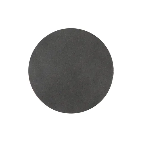 A round, flat black disc seen from above, resting on a white background.