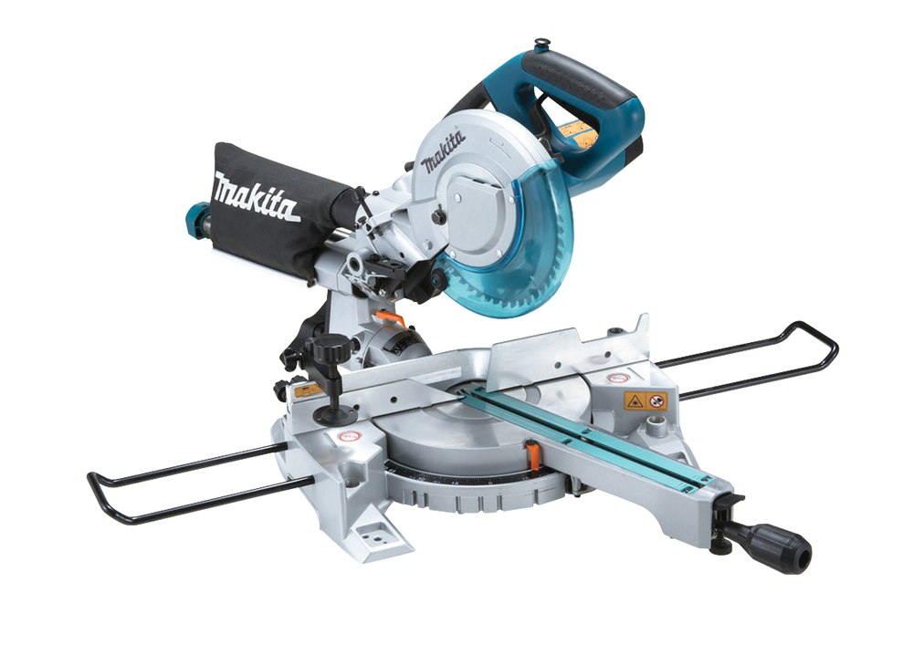 The Makita LS0815FLN Slide Compound Mitre Saw 216mm has a laser guide for accurate wood cutting and angled mitre cuts.