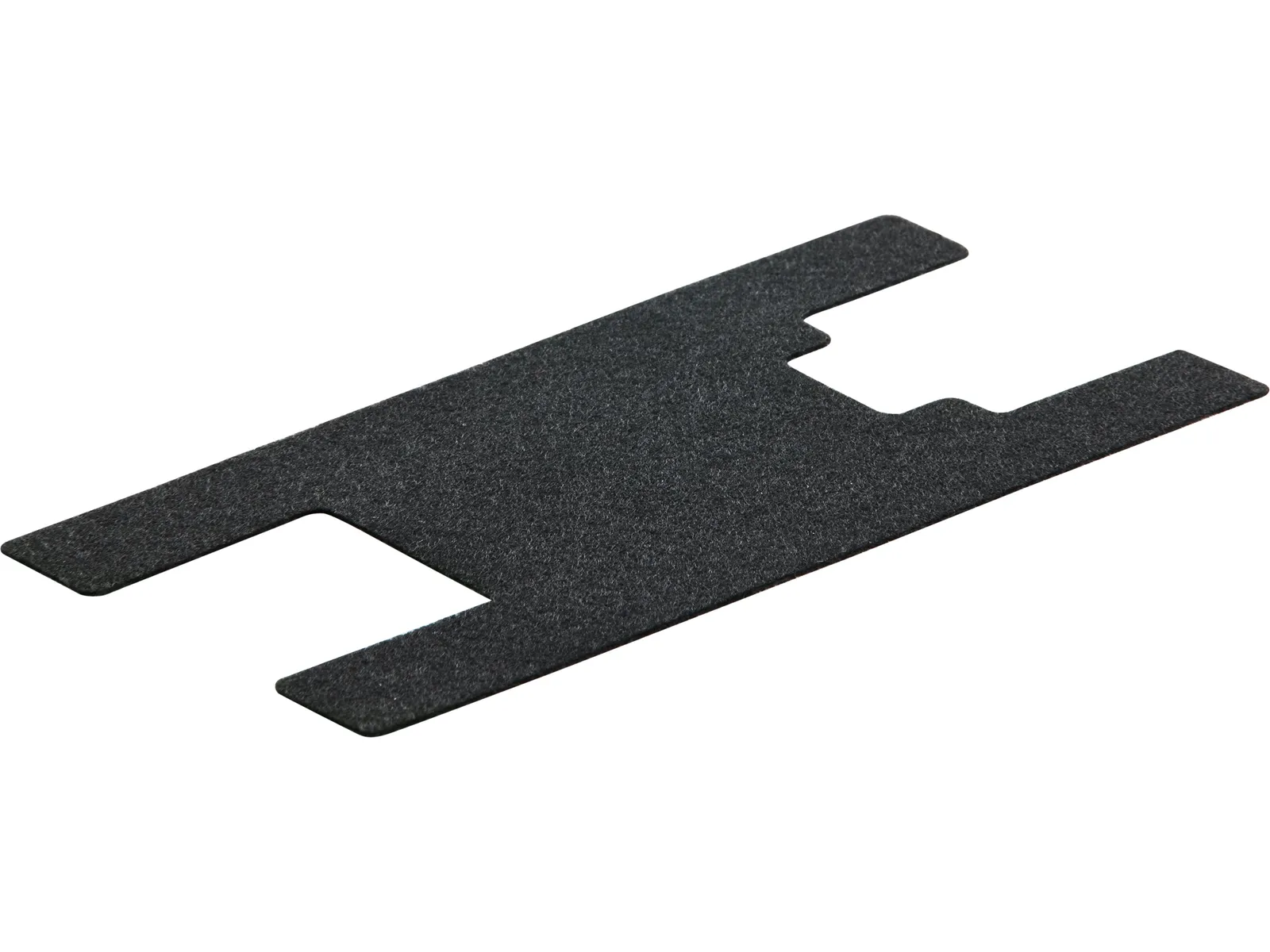 A rectangular, flat black foam pad with cut-out notches on each short side, shown at an angle against a white background.