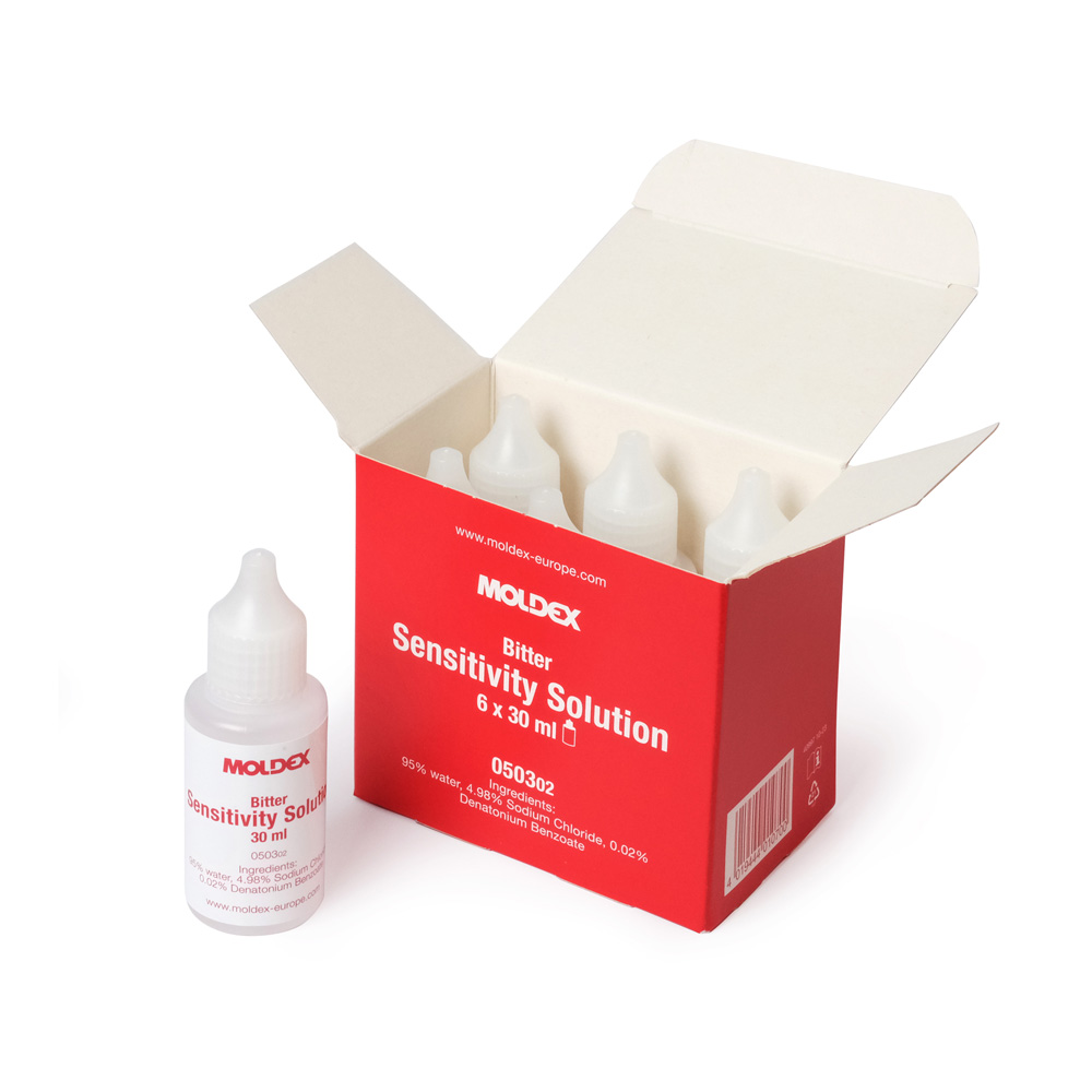 A red and white box containing five dropper bottles, with an identical labelled bottle and white cap placed outside the box.