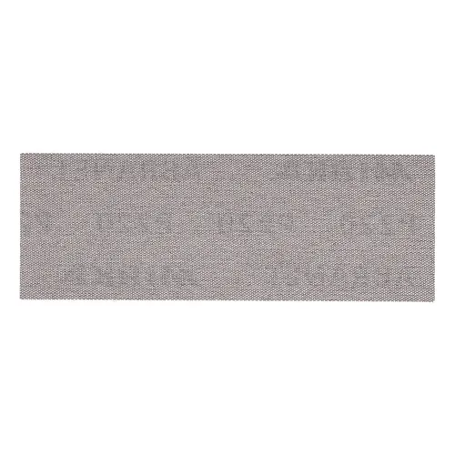 Rectangular grey Mirka Abranet 70x420mm Grip sanding sheets (50pc) arranged with a subtle woven pattern, viewed from above on a white background—their precise lines and textured surface closely resemble fine fabric.
