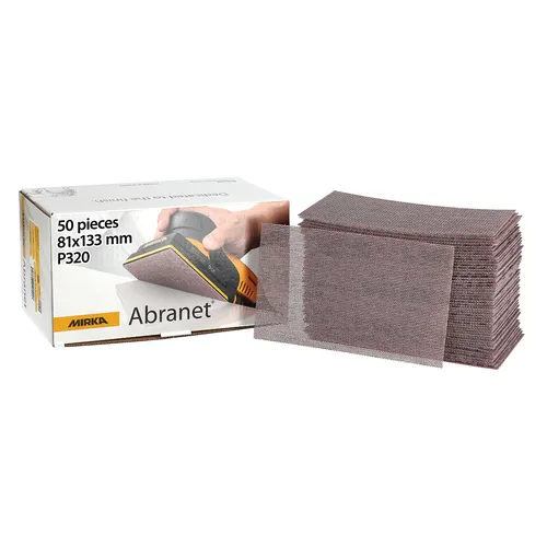 A box is shown next to a stack of 77mm sanding discs, with an image of a hand using a sanding tool. This setup is ideal for use with 77mm Grip sanding discs and ensures efficient, dust-free sanding for professional results.