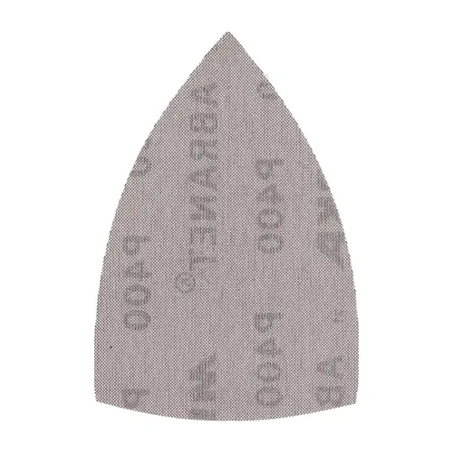 A Mirka Abranet® Ø 100x152x152mm Delta Grip (10pc) sandpaper sheet in grey, featuring a leaf shape and a dotted texture, designed for use with Delta Grip detail or multi-tool sanders—sized 100x152x152mm for precise performance.