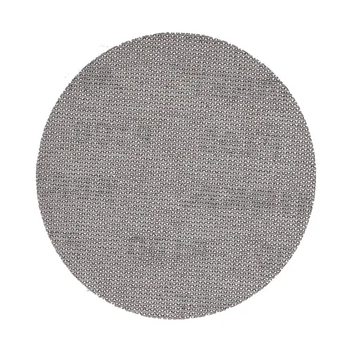 A circular swatch of light grey woven fabric with a subtle texture and small, even weave pattern, resembling the refined surface of Mirka Abranet Ø 125 mm Grip Small Pack (3pc) sanding discs.