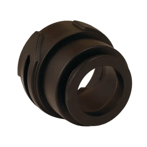 A black cylindrical mechanical component featuring grooves and slots, possibly a coupling or connector, displayed against a white background.