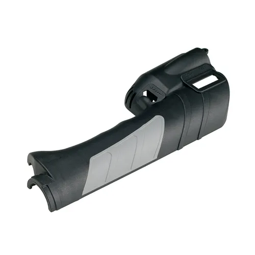 A black and grey plastic pistol grip attachment, likely designed for use with a power tool or equipment, shown on a white background.