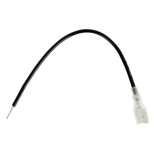 A single black wire with a metal pin connector on one end and a transparent plastic female spade connector on the other end, shown on a white background.