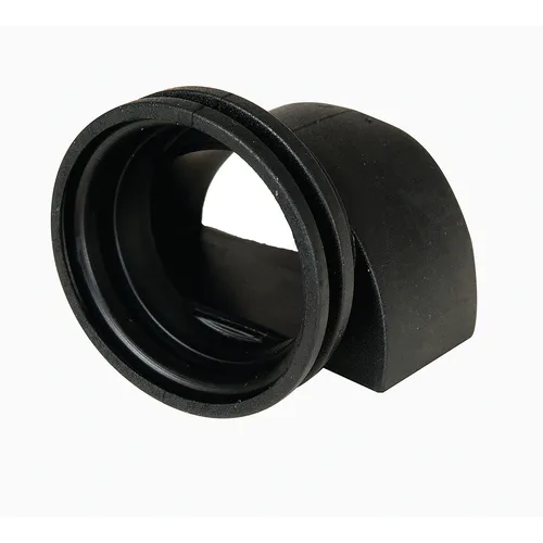 Black rubber plumbing elbow fitting with a curved 90-degree angle and a circular opening on one end, set against a plain white background—ideal for use in conjunction with compatible accessories like the Mirka Carbon Brush+Cap Kit No. 76+78 for Miro 955/955-S.