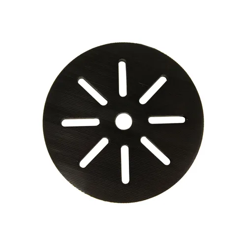 A black circular disc with a small central hole and eight evenly spaced elongated slots, designed for compatibility with the Miro 955 and included as part of the Mirka Carbon Brush+Cap Kit No. 76+78 for Miro 955/955-S, commonly used during maintenance or repairs.