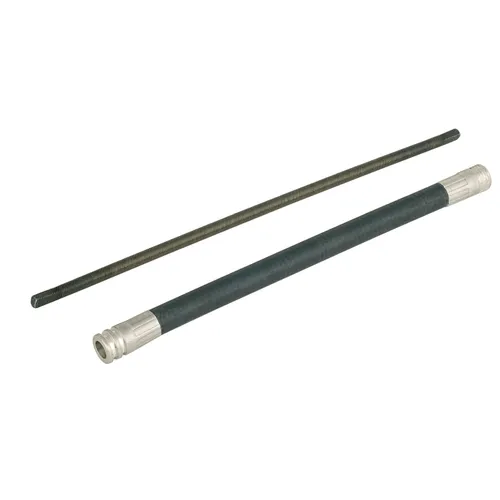Two tools—a thin, dark metal rod and a thicker cylindrical component with metal ends and a black grip, which appears to be part of the Mirka Carbon Brush+Cap Kit No. 76+78 for Miro 955/955-S—are placed parallel to each other on a white background.
